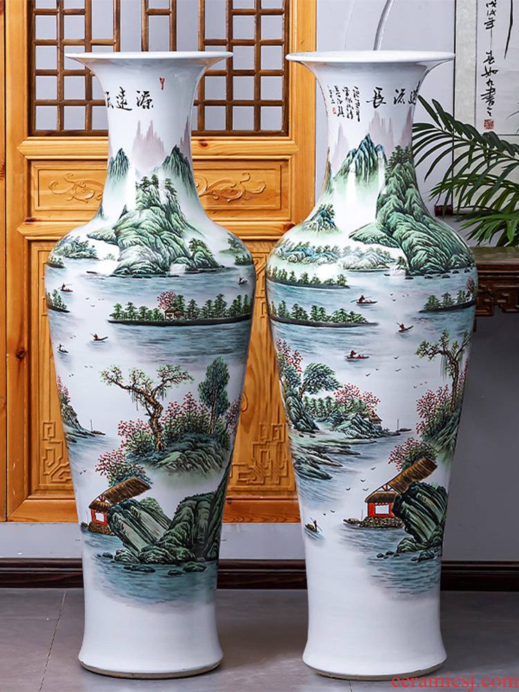 Jingdezhen ceramic hand - made fishtail big vase furnishing articles of Chinese style living room opening landing decoration large extra large