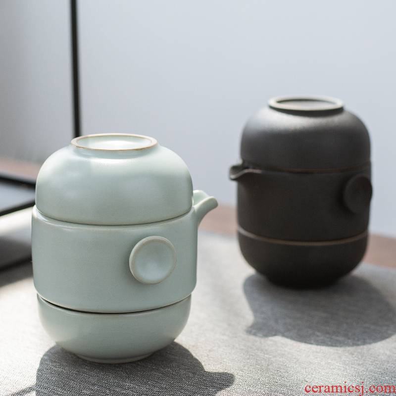 RenXin contracted portable is suing travel tea set suit Japanese home a pot of two cups of crack glass ceramic teapot
