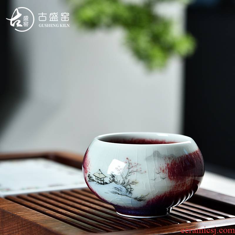 Ancient sheng up pure hand - made up with jun porcelain cups masters cup on household kung fu tea set sample tea cup single cup size