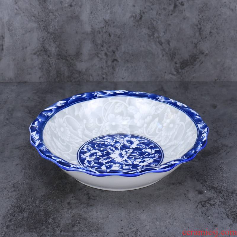 Blue and white porcelain lotus of boiled fish soup bowl bowl of domestic large soup bowl of the big yards vegetables pickled fish bowl bowl of soup basin
