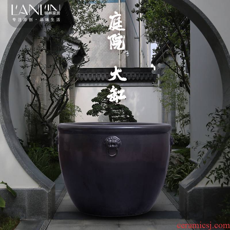 Jingdezhen earthenware VAT oversized old courtyard is suing landscape water lily basin crock tortoise fish pond cylinder