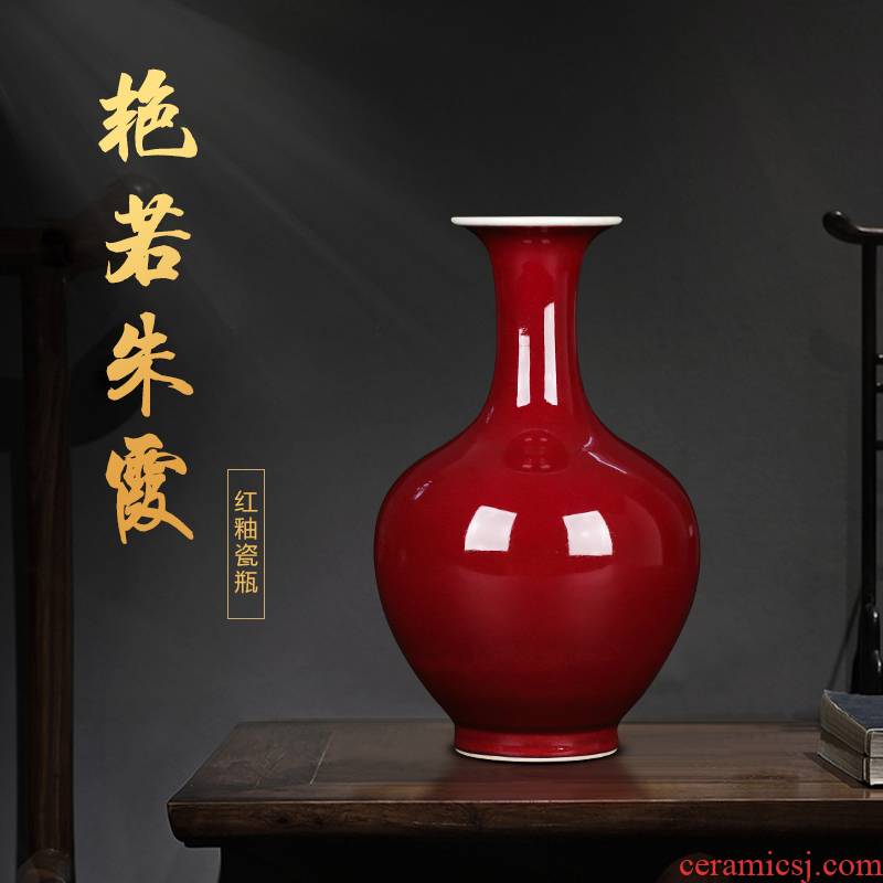 Jingdezhen ceramics red glaze vase furnishing articles of modern Chinese style household flower arrangement sitting room TV ark, wine accessories