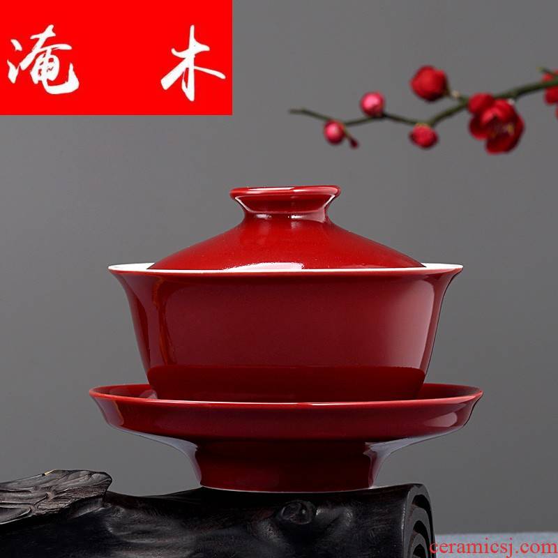 Submerged wood ji red terrible tureen tea is tea cups ceramic three bowl bowl household kung fu