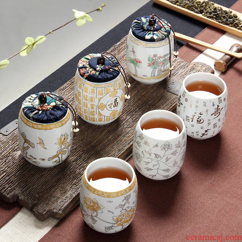 Ceramic cups water cup golden Japanese mini small caddy fixings dual - use a cup seal pot cup