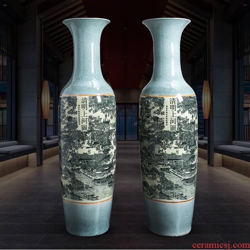Jingdezhen ceramics archaize crack qingming scroll oversized ground vase furnishing articles home sitting room adornment