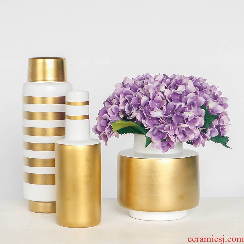 Nordic light creative key-2 luxury golden circle ceramic flower vases, flower arranging flower implement home sitting room adornment table furnishing articles