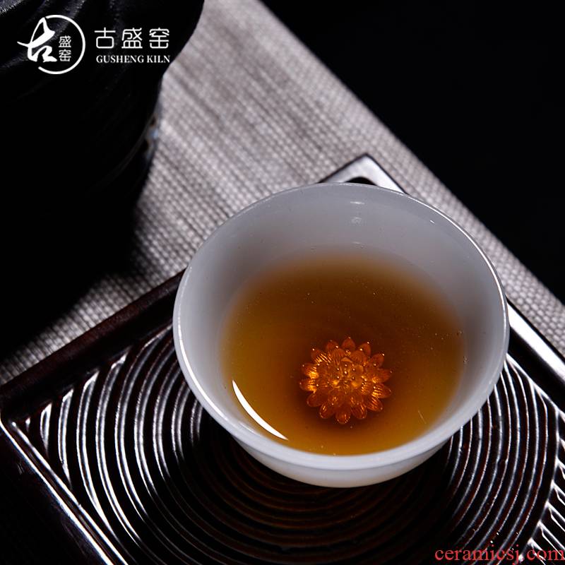 Ancient sheng up new stone, jade cup to a single CPU fat white jade porcelain hand tea kongfu master CPU