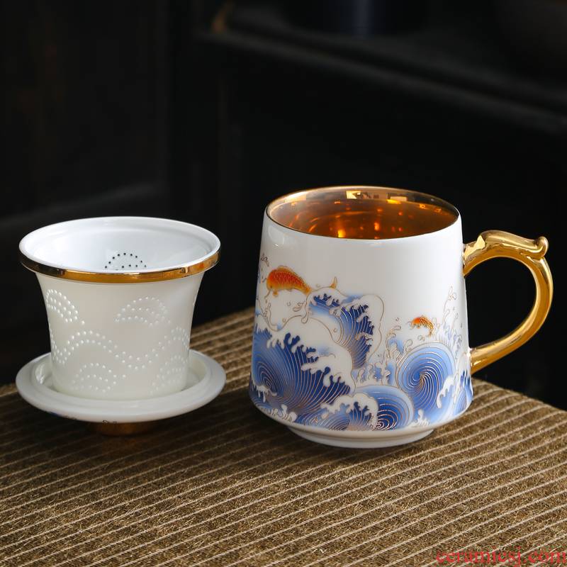 The meeting office cup tea cup with cover glass ceramic separation filter boss factory custom men make tea cup
