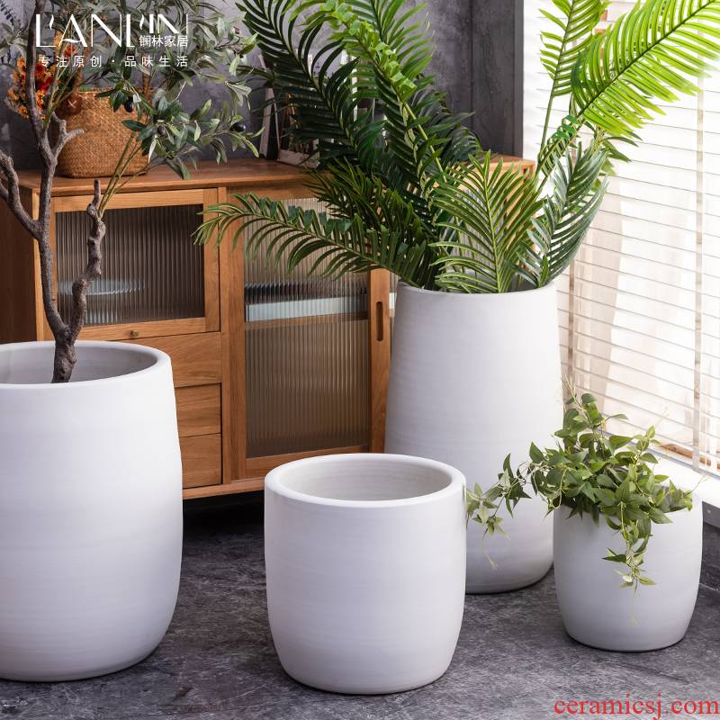 Ground flowerpot ceramic green plant cylinder white sitting room adornment is placed the modern ideas of jingdezhen large vase