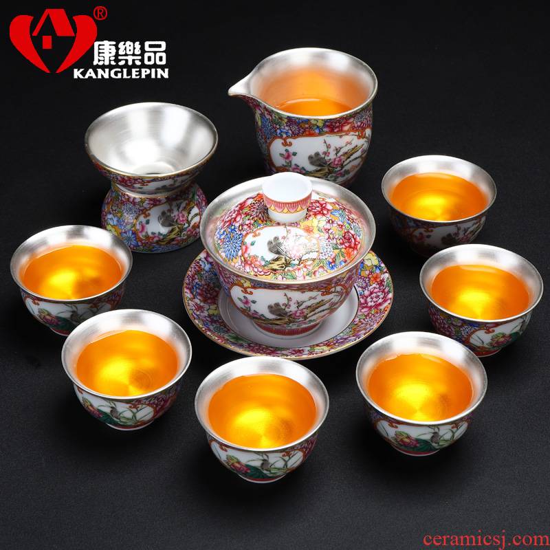 Recreational product coppering. As silver 999 kung fu tea set a complete set of jingdezhen tea colored enamel ware home office tureen ceramics