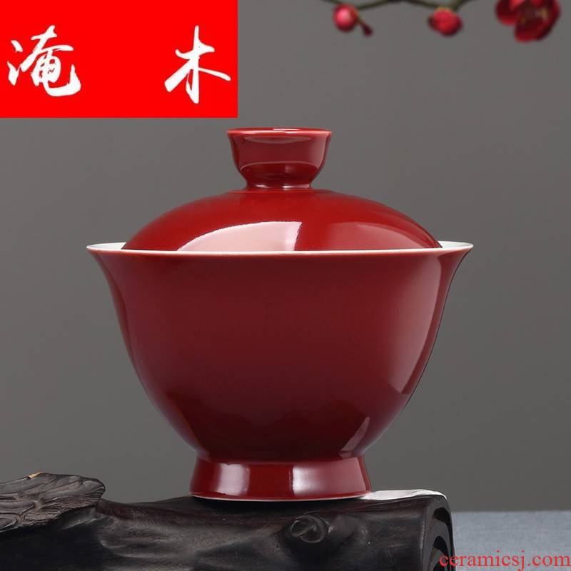General flooded wood ji red tureen tea is tea cups ceramic three bowl bowl household kung fu