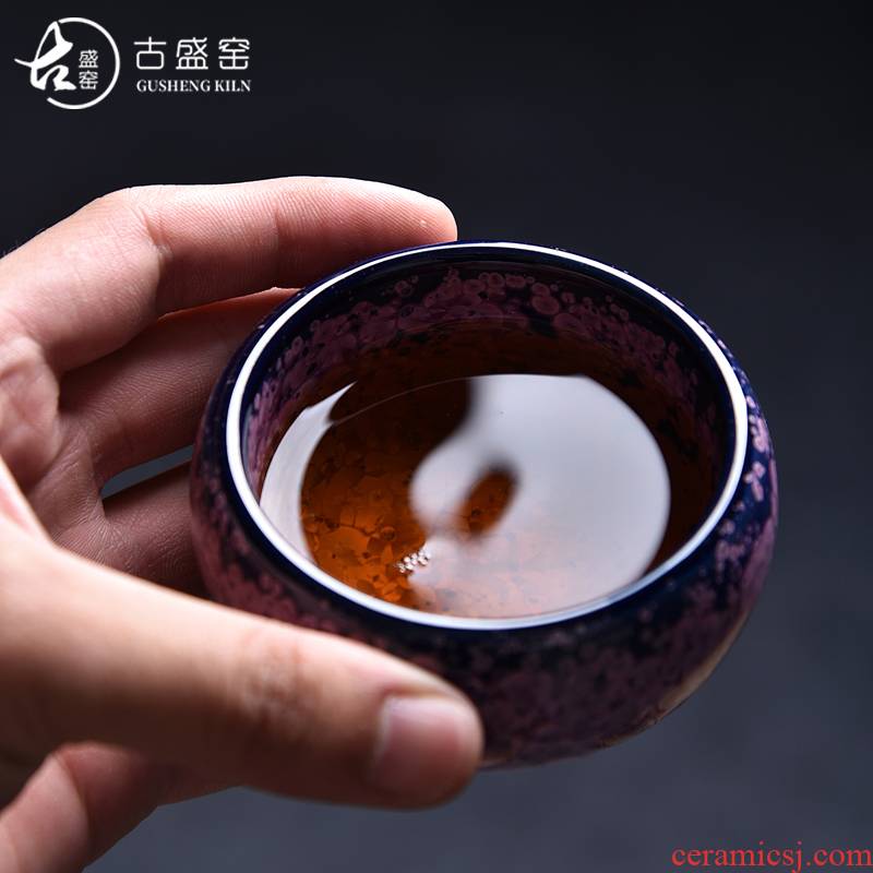 The ancient ocean 's new sheng up up built light ceramic masters cup single CPU personal irises kung fu tea cups