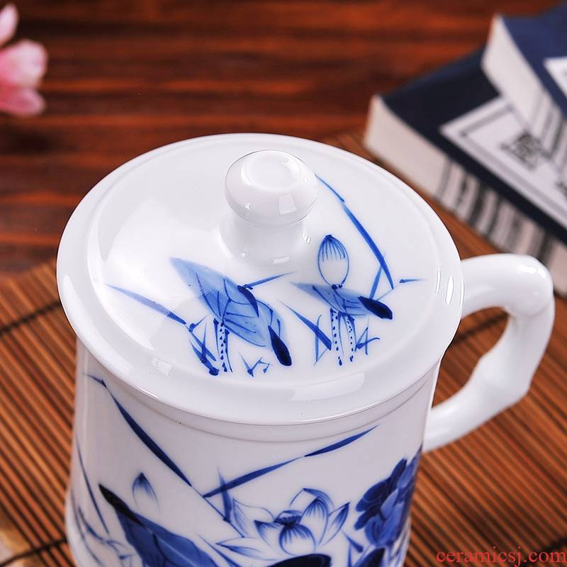 Qiao mu CMK jingdezhen hand - made ceramic man a cup of tea cups personal office of bamboo cup with cover glass