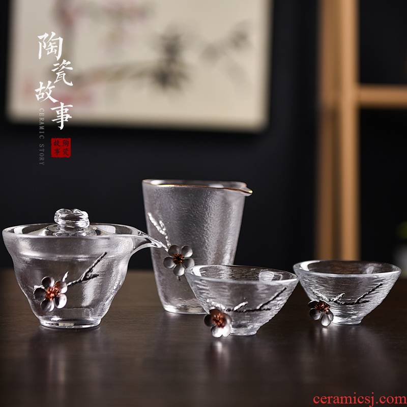 Ceramic story glass sample tea cup tureen suit Japanese thickening with tin hammer kung fu tea cups fair keller