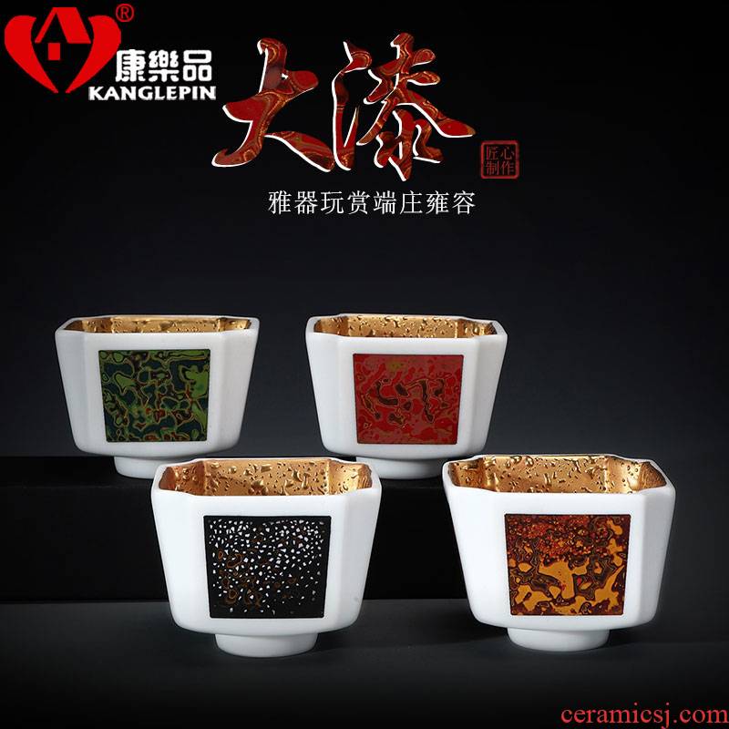 Recreational product lacquer gold cup pure manual suet jade white porcelain tea set of the big sample tea cup ceramic kung fu tea cups