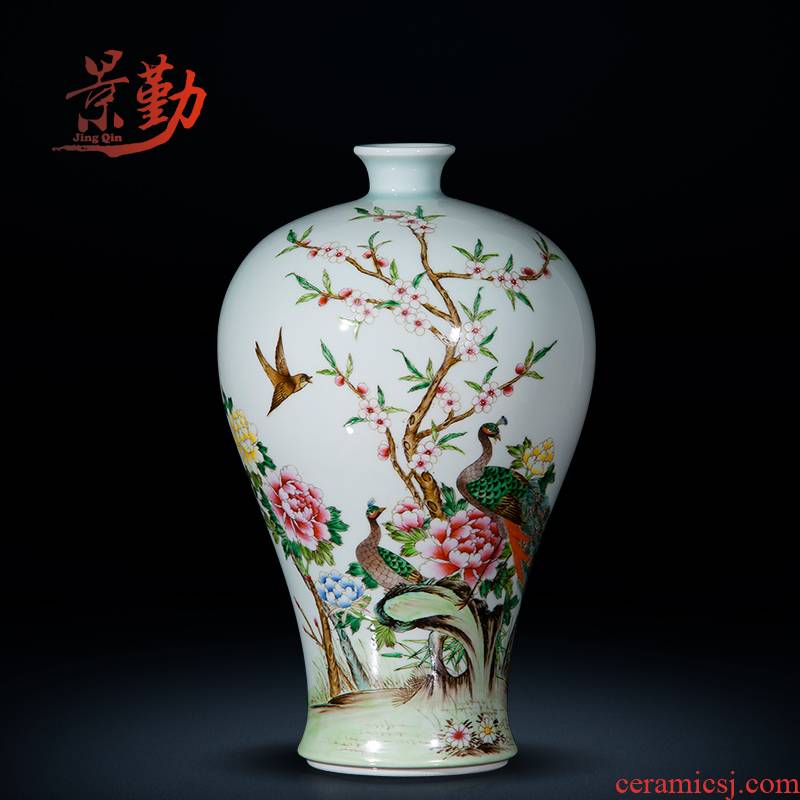 Jingdezhen ceramics antique green hand powder enamel glaze vase mei bottles of domestic act the role ofing handicraft furnishing articles