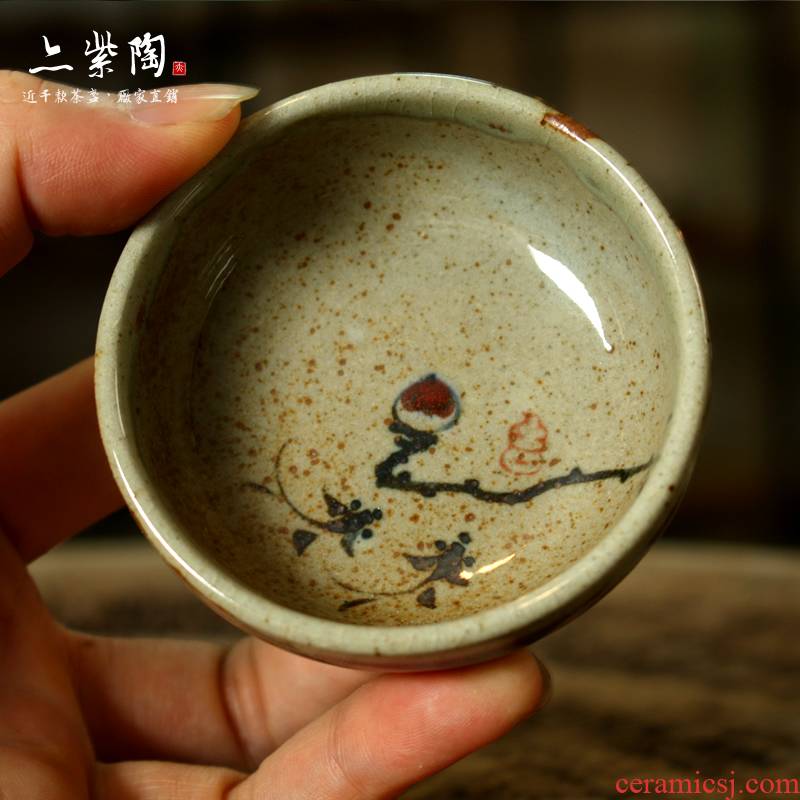 Purple pottery of kung fu tea set ceramic cups coarse pottery hand - made up to burn glair puer tea cups of tea