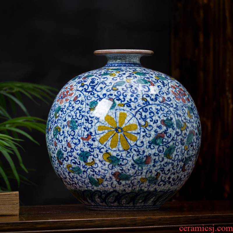 Jingdezhen ceramics hand - made archaize up the bucket color vase living room TV cabinet decoration of Chinese style household furnishing articles