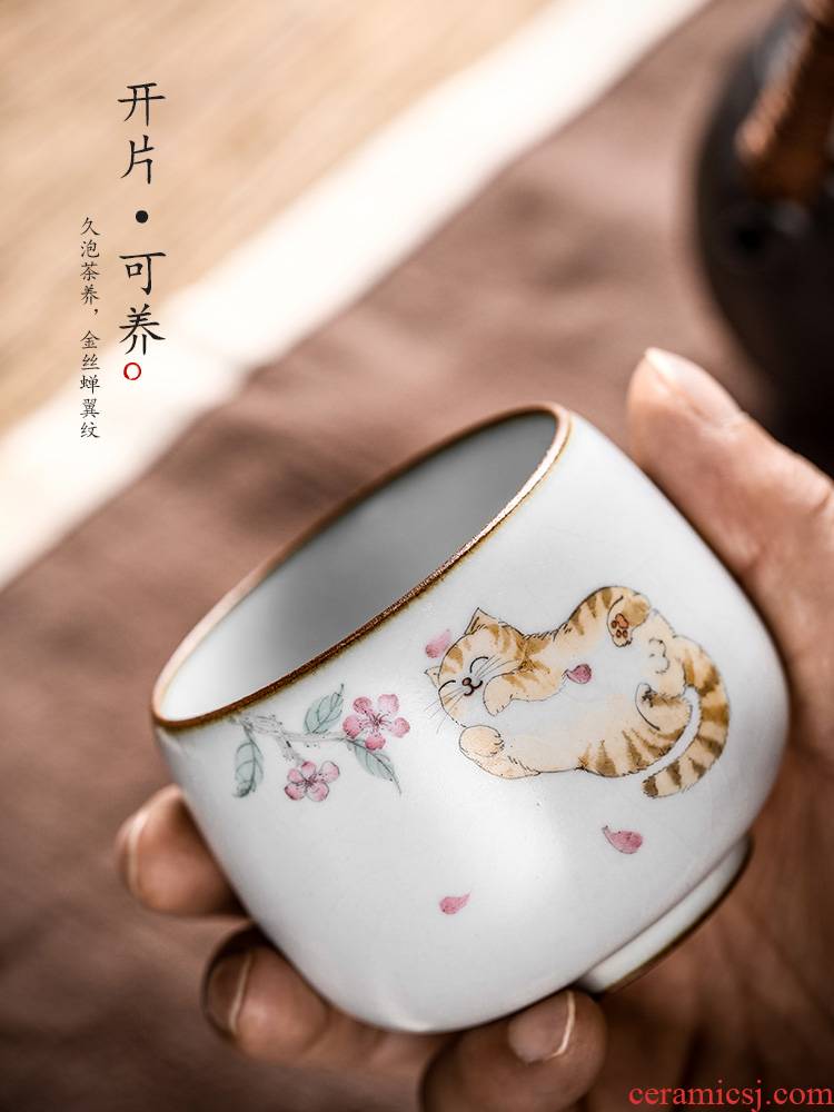 Jingdezhen hand - made master cup single CPU female ceramic cups cat sample tea cup pure manual your up kung fu tea set