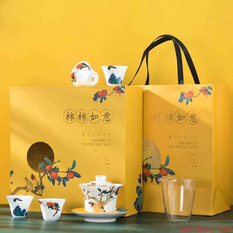 Jingdezhen ceramic tea set home three just kunfu tea tureen tea white porcelain teacup office receive a visitor the ritual
