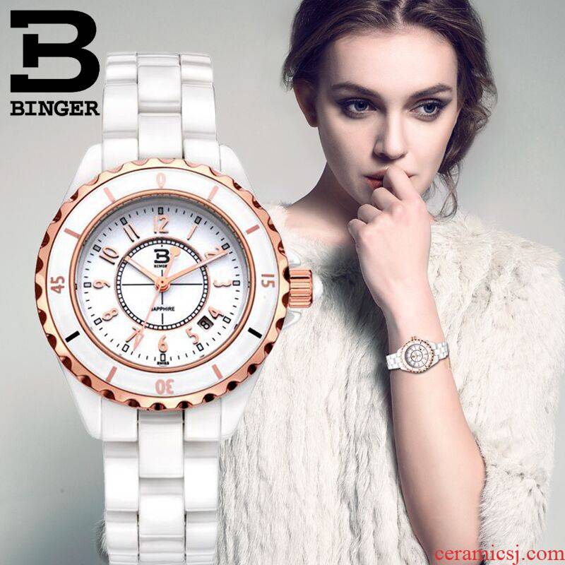 Accusative BINGER watch white ceramic watch diamond getting ms quartz watch fashion simple waterproof wrist watches