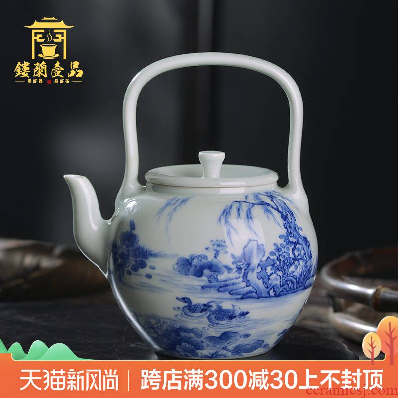 All hand pot of jingdezhen blue and white girlfriend girder ceramic tea set teapot large - capacity single pot, kettle