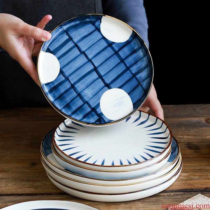 Japanese hand - made ceramic creative household food dish northern wind plate disc large deep dish hand - made color glaze