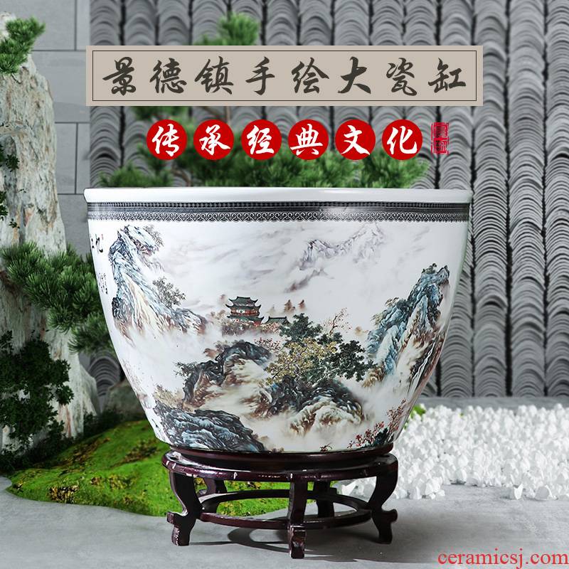 Jingdezhen ceramic aquarium goldfish turtle cylinder water lily basin to heavy large fish bowl lotus porcelain jar