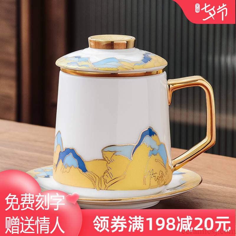 Dehua white porcelain ceramic cups tea cups of tea cup office separation of high - grade glass cup filter cup men and women