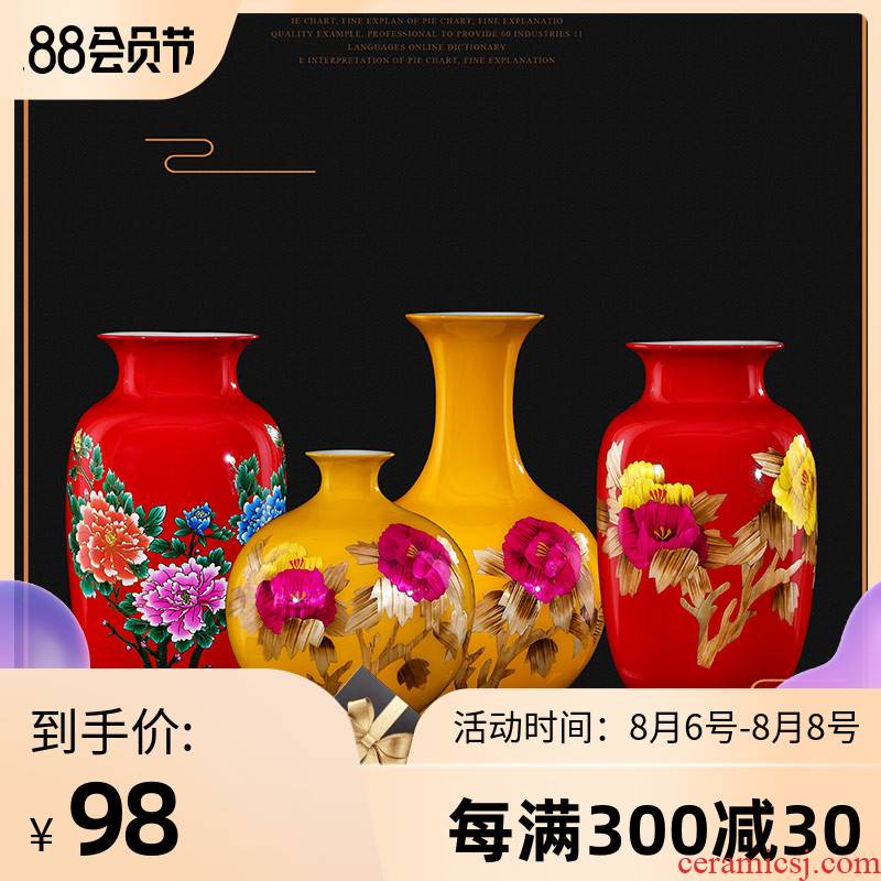 Jingdezhen ceramic new Chinese peony vase household living room TV ark, flower arrangement China ornament