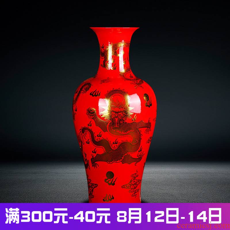 Jingdezhen ceramics vase high see dragon sitting room large Chinese style household furnishing articles furnishing articles set red and black porch