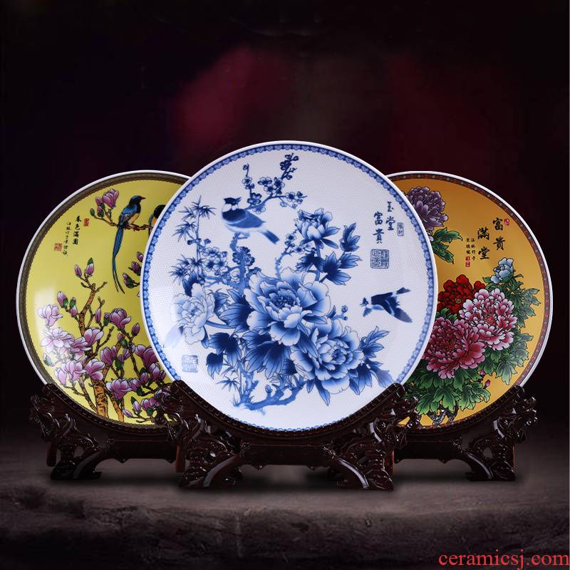 Hang dish of blue and white porcelain of jingdezhen ceramics decoration plate furnishing articles faceplate mesa of Chinese style household decoration arts and crafts