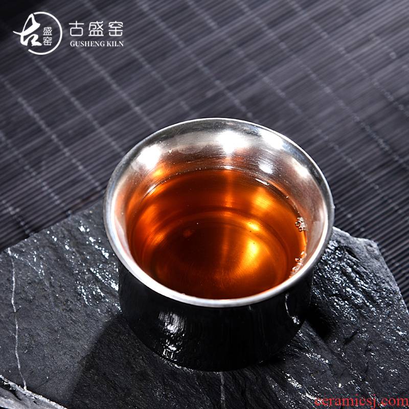The ancient sheng up new koubei coppering. As silver 99 pure silver tea a single cup of kung fu master cup ceramics, black jade cup by hand