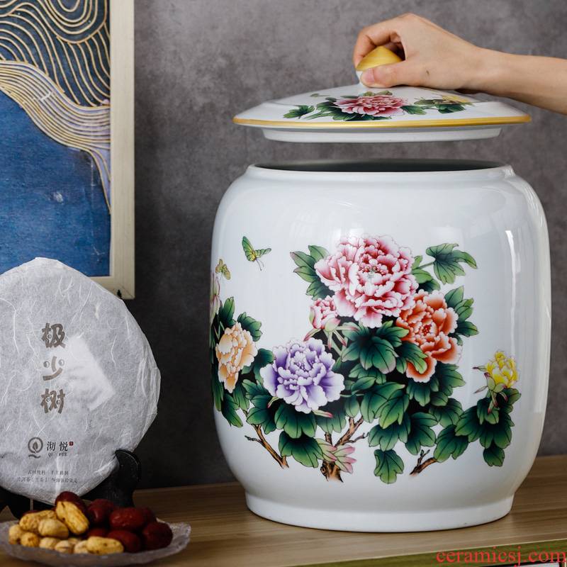 Jingdezhen pastel caddy fixings checking ceramic storage tank with cover Chinese medicine tin with grain furnishing articles in the living room