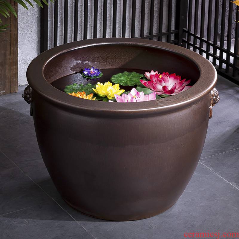 Heavy household fish head Heavy ceramic cylinder aquarium tank big flower pot lotus furnishing articles courtyard garden