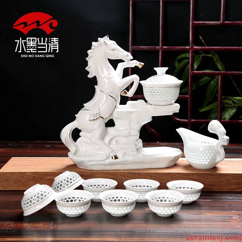 Kung fu half automatic lazy tea set suit household move exquisite tea tea exchanger with the ceramics hollow - out of the office