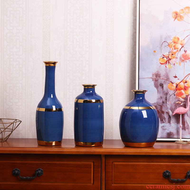 I and contracted blue ceramic vases, creative home furnishing articles sitting room flower arrangement of TV ark, wine porch decoration