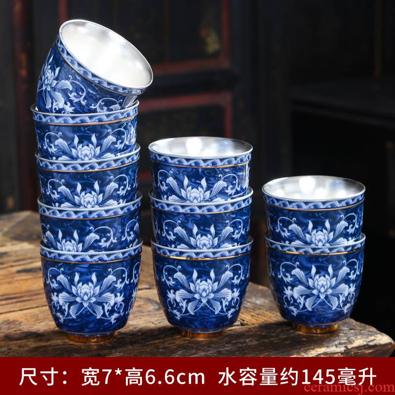 Tasted silver gilding large blue and white porcelain ceramics kung fu tea cups antique Japanese tea master cup tea cups