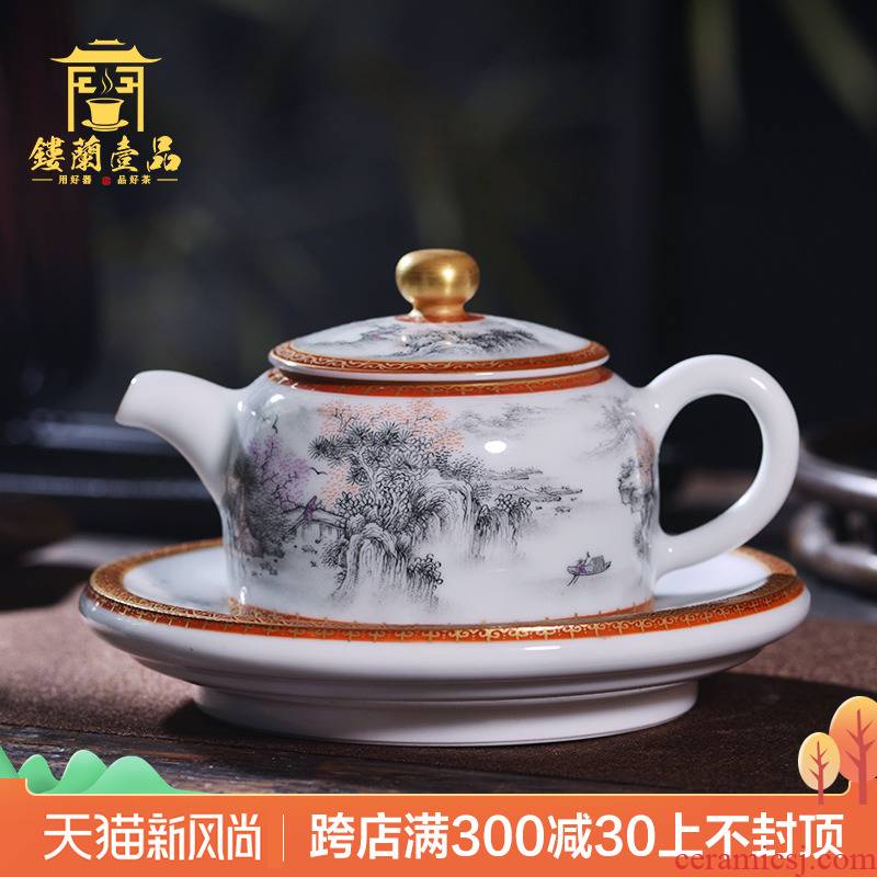 Jingdezhen all hand paint ceramic ink in the jiangnan chunxiao ewer kung fu tea set a tray at the teapot