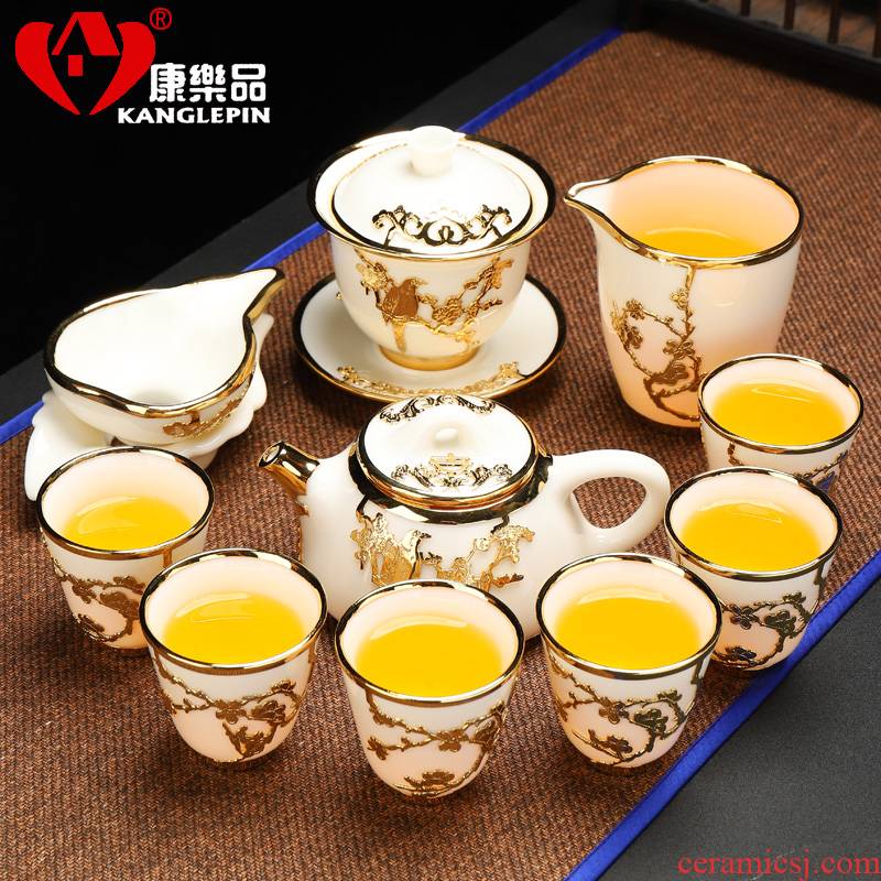 Recreational product an inset jades kung fu tea set household suet jingdezhen porcelain office gifts pot cup the lounge