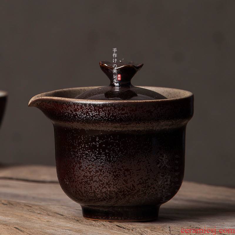 Poly real view jingdezhen pure manual black pottery teapot zen diablo gold glaze oil droplets coarse pottery hand grasp pot without a tureen