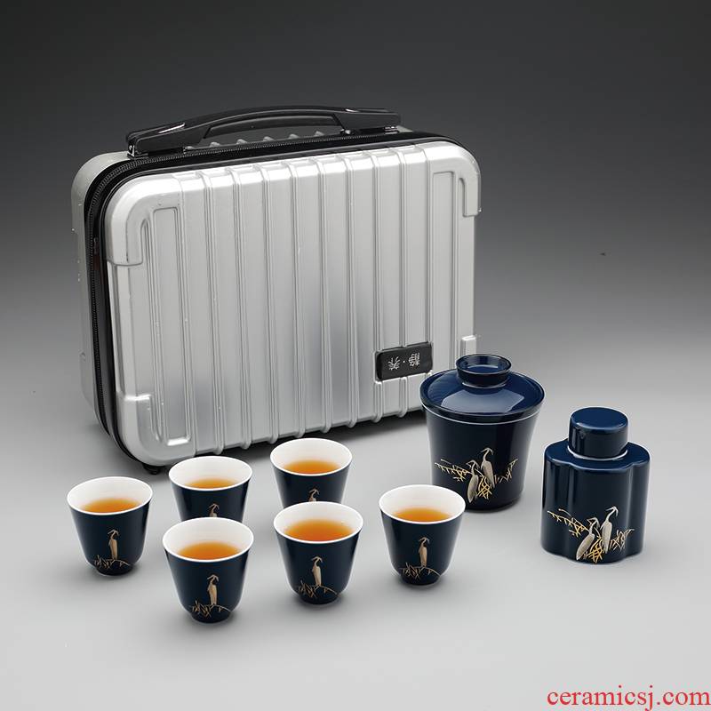 Jingdezhen ceramic kung fu tea set household car travel tea set gift set tea service portable package