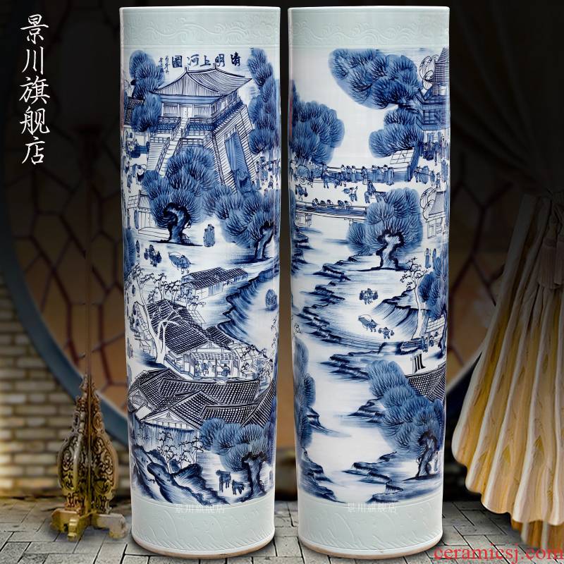 Blue and white porcelain of jingdezhen ceramics hand - made ching Ming vase painting of large sitting room of Chinese style household quiver