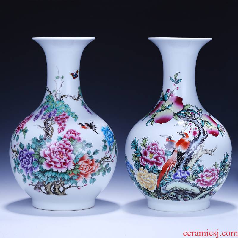 Jingdezhen ceramics powder enamel vase furnishing articles of modern Chinese style household flower arrangement sitting room TV ark, wine accessories
