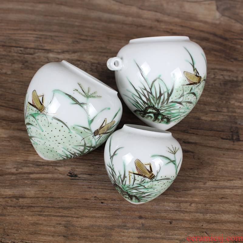 Jingdezhen hand - made pastel insects heart cup bird cage bird seed pot thrush cylinder accessories on sale