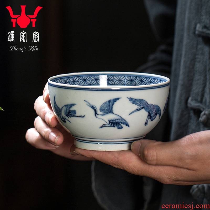 Clock home trade, one cup of single CPU jingdezhen blue and white maintain all hand cranes peach ceramic cups cups male