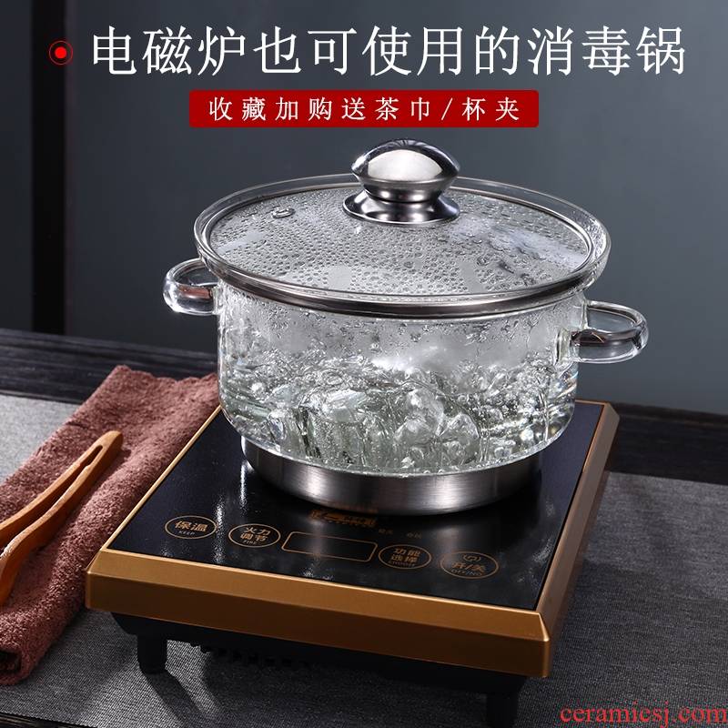 Sterilization pot flat glass with cover for wash can be heated to boil tea cup, induction cooker electric TaoLu tea ware