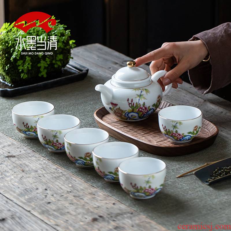 Suet jade jade suit household dehua white porcelain porcelain kung fu tea cups tea POTS thin foetus high - end gift boxes