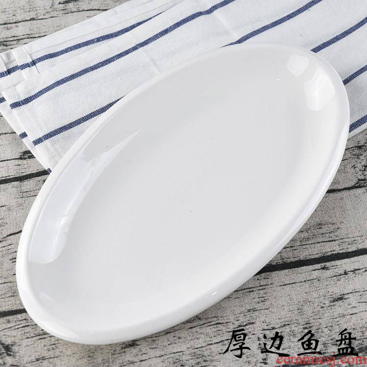 More household contracted and pure white ceramic steamed fish dish 8 inch 16 inch big plate shape oval plates