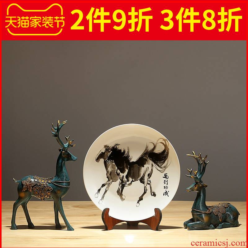 Jingdezhen hang dish sitting room of the new Chinese style household ceramics decoration plate of TV ark, wine I and contracted furnishing articles
